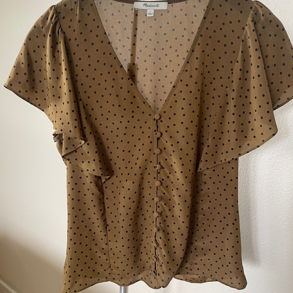Madewell Brown Polka Dot Blouse - 100% Silk